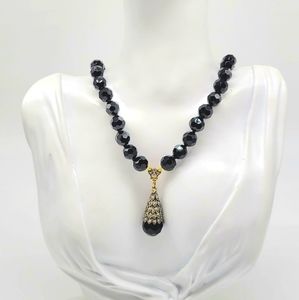 Heidi Daus Jet Black and Diamond Swarovski Crystal Christmas Tree Necklace